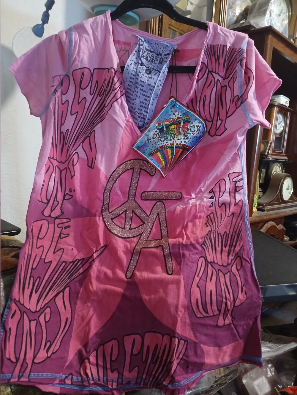 Christian Audigier Girls' Pink Graphic Peace Sign S